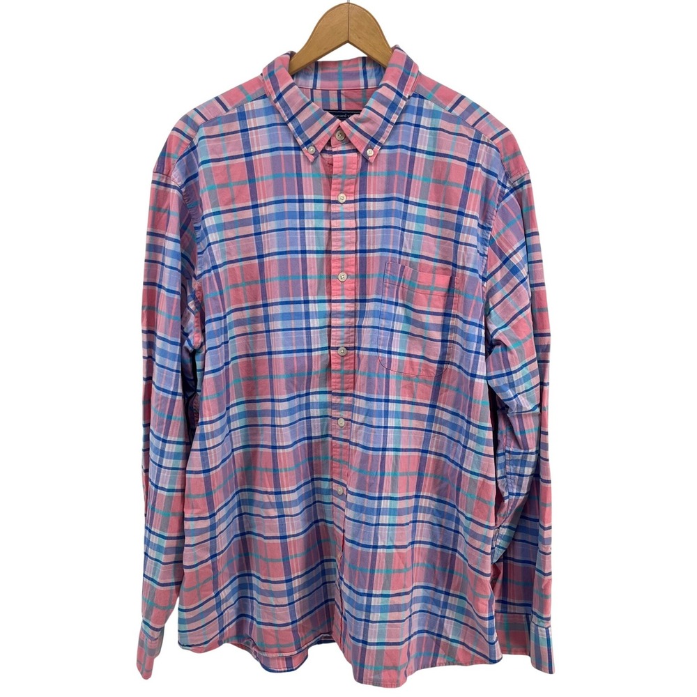 Vineyard Vines Classic Fit Slub Madras Button Down Pink Blue Plaid Shirt XXL